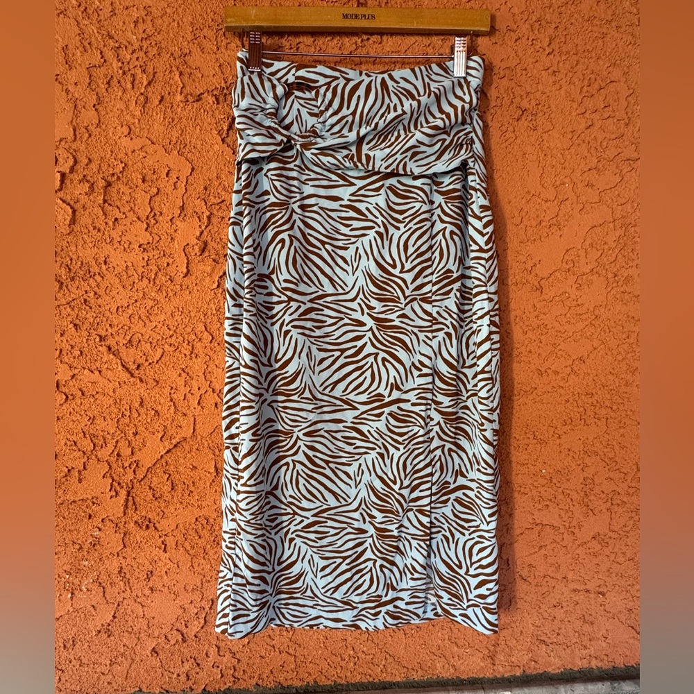 Zara zebra print MIDI skirt blue & brown - Picture 3 of 4
